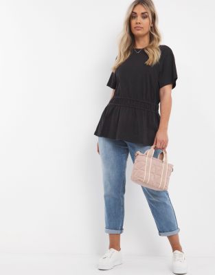 Simply Be open back peplum top in black