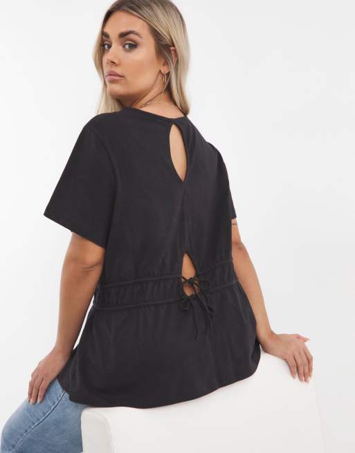 Simply Be open back peplum top in black | ASOS