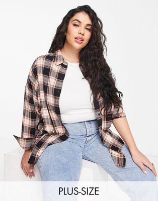 Simply Be oversized boyfriend shirt in beige check