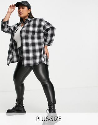 Simply Be oversized boyfriend shirt in black and white check