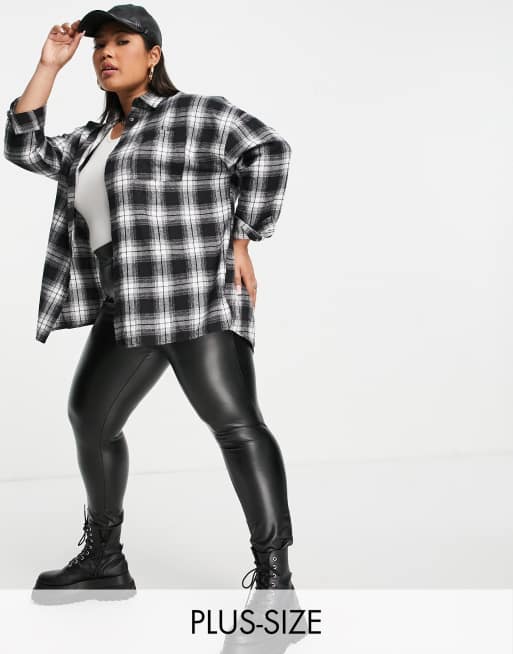 Simply Be oversized boyfriend shirt in black and white check ASOS