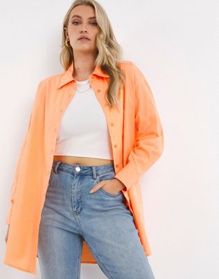 Simply Be oversized button through shirt in orange