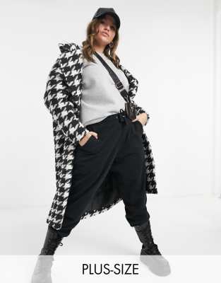 Simply Be oversized coat in houndstooth-Multi