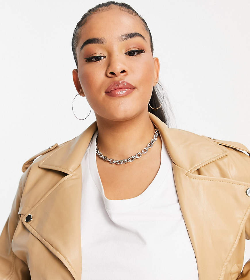 Simply Be Oversized Pu Biker Jacket In Sand-brown