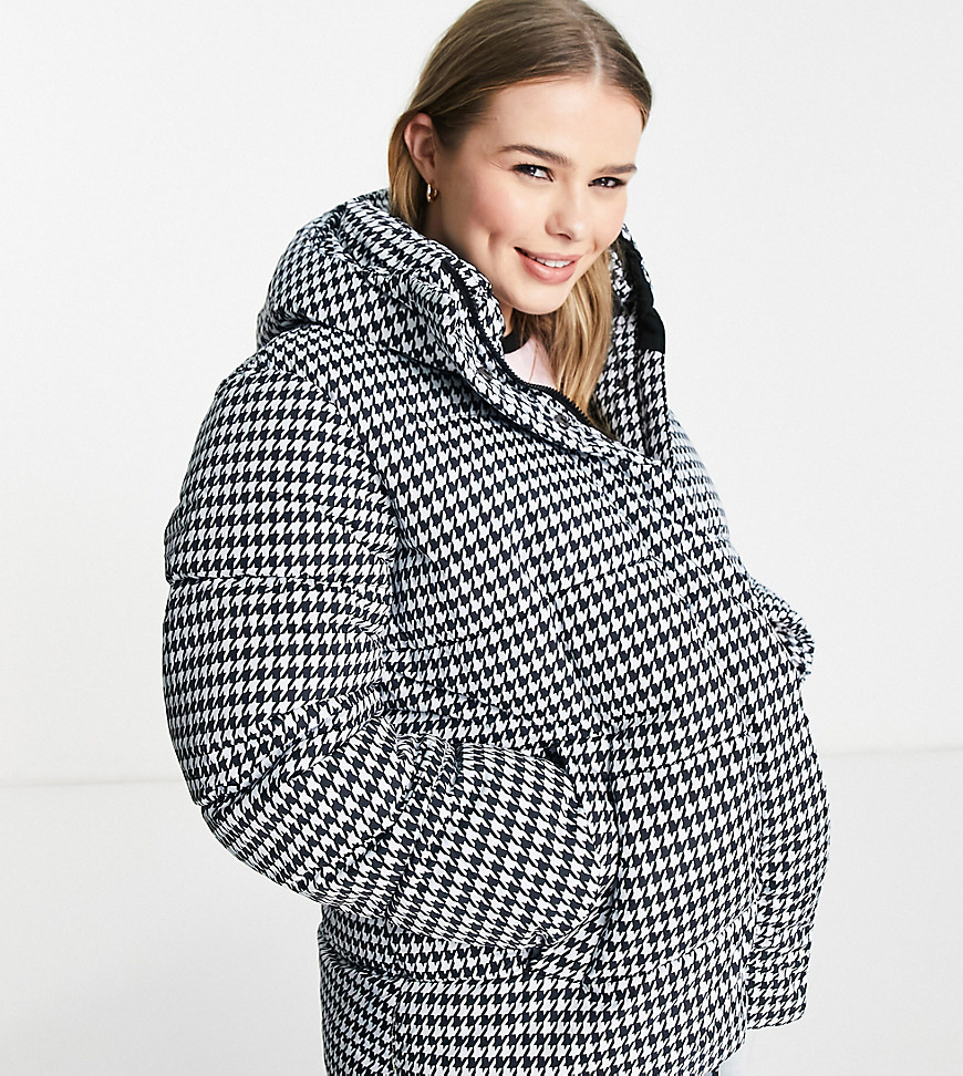 Simply Be padded jacket in houndstooth print-Black
