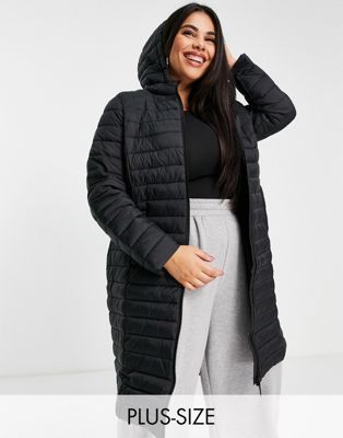 Simply Be padded maxi coat in black