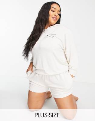 Simply Be pajama zip sweatshirt and short set in oatmeal-Neutral