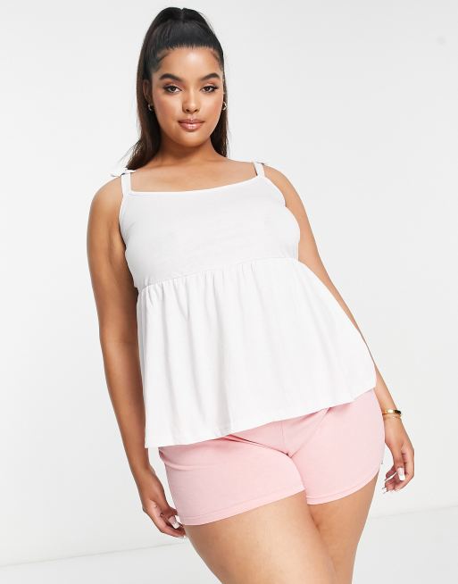 Simply Be - Pakke med 2 pyjamassæt med cami-toppe og bukser i lyserød og hvide tern, 4 af 4