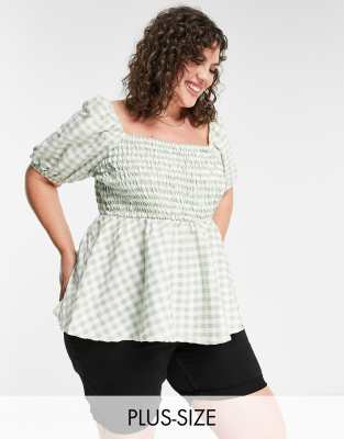Simply Be Simply Be peplum top in gingham-Multi