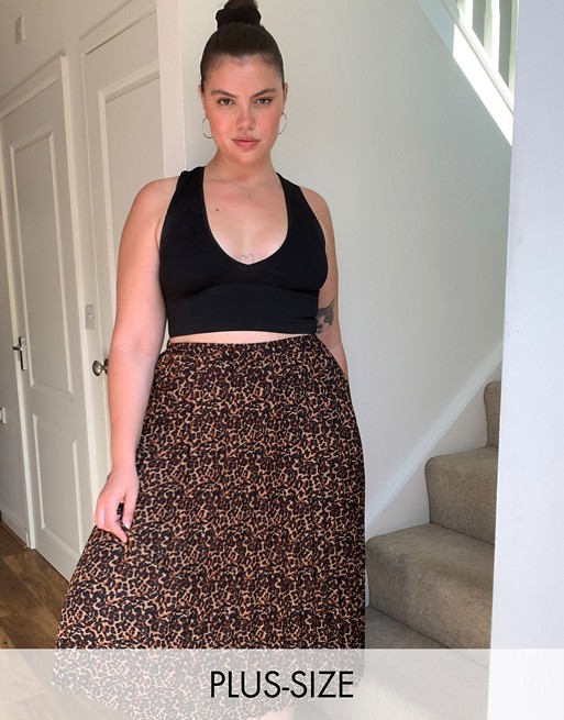 Simply Be pleated midi skirt in leopard print