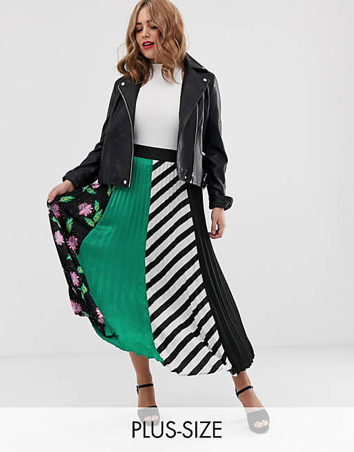 Simply Be pleated midi skirt in mixed print