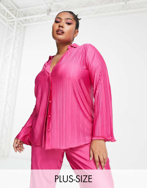 Simply Be - Plissé overhemd in roze, deel van co-ord set
