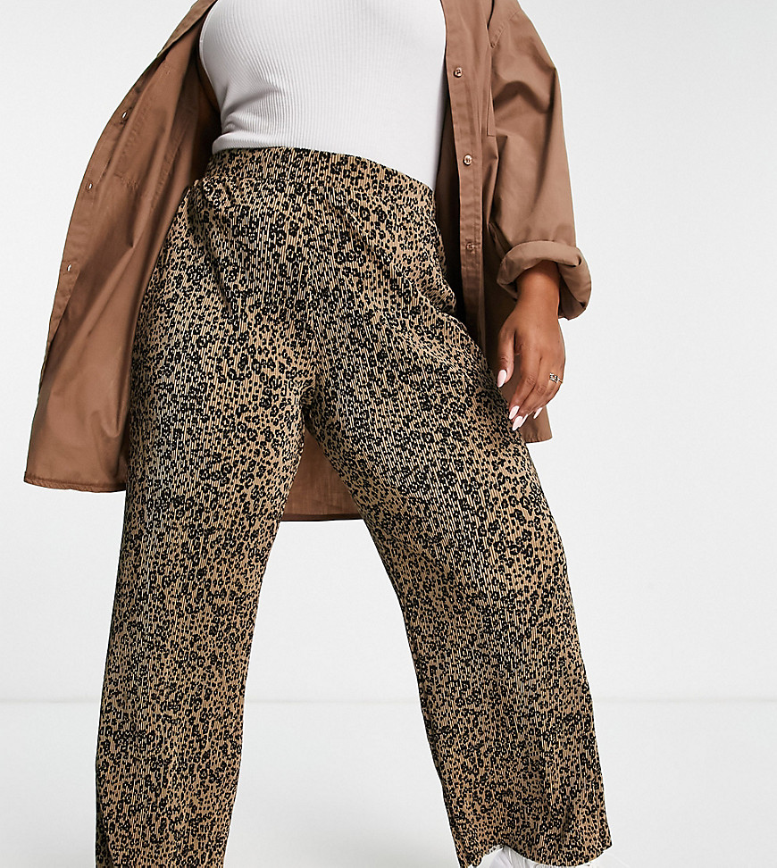 Simply Be plisse wide leg pants in animal print-Brown