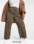 [Simply Be] Simply Be plisse wide leg pants in animal print-Brown 30 BROWN