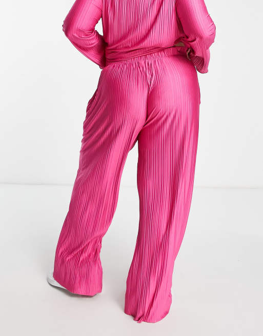 Simply Be plisse wide leg pants in pink (part of a set), 2 of 4
