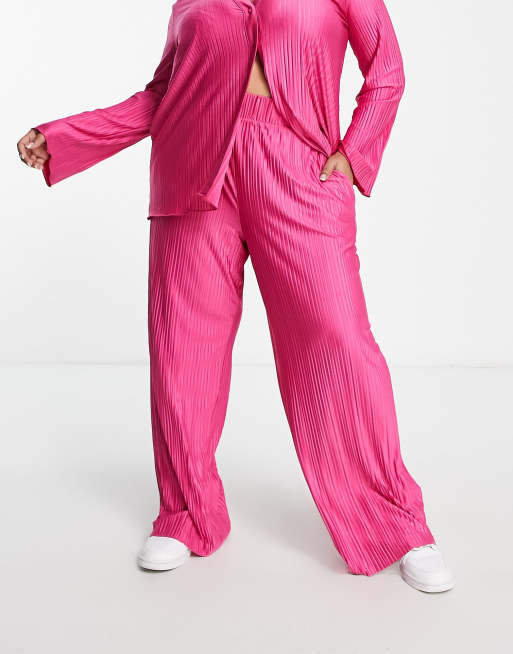 Simply Be plisse wide leg pants in pink (part of a set), 4 of 4