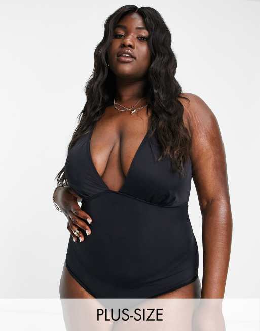 Plus size plunge on sale swimsuit