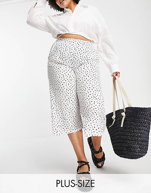 Simply Be polka dot cullote trousers in white