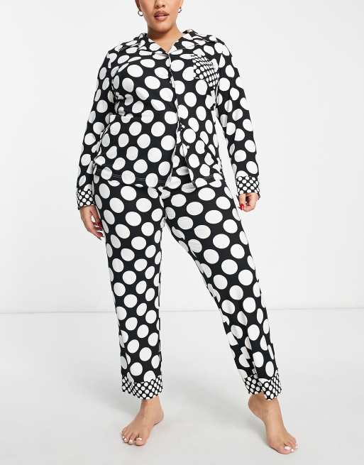 Simply Be polka dot pajama set in black and white