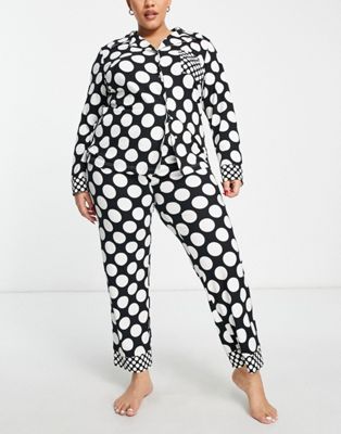 Simply Be polka dot pyjama bottom in black and white