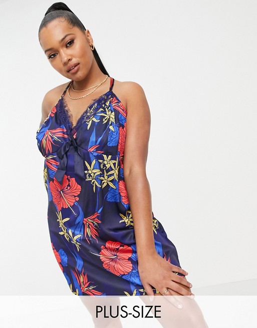 Simply Be pretty secrets cross back cami chemise in tropical floral print