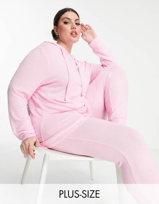Simply Be - Pretty Secrets - Pigiama con felpa con cappuccio e volant e joggers, colore rosa pallido