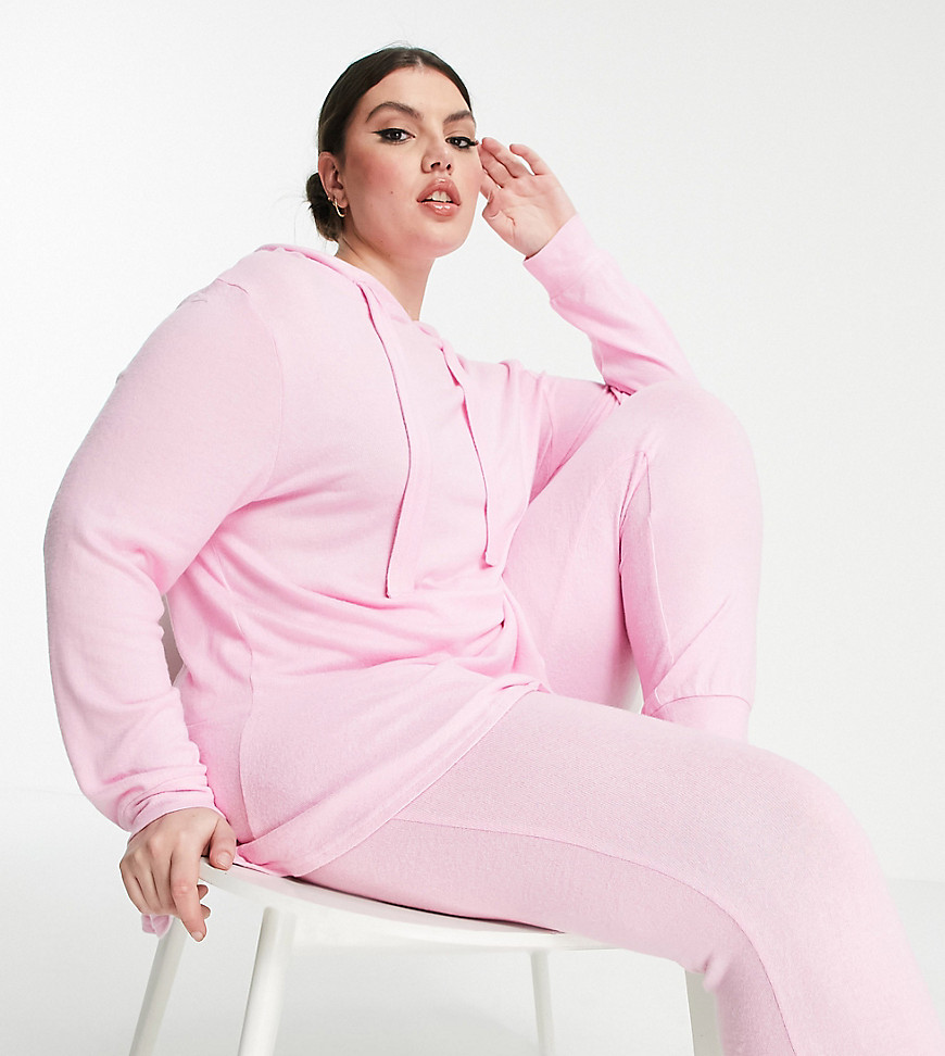 Simply Be pretty secrets ruffle hem hoodie and sweatpants pajama set in pale pink