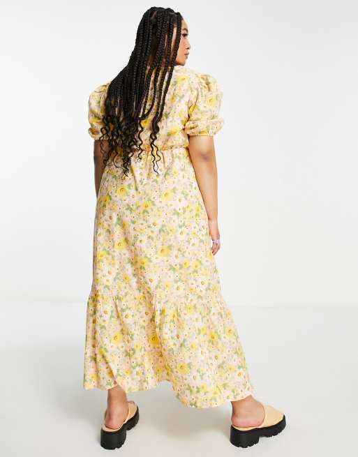 Zara yellow clearance floral midi dress