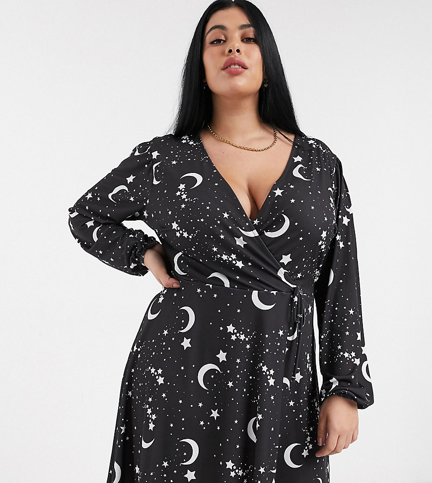 Simply Be puff sleeve wrap skater dress in celestial print-Multi - Simply Be  online sale | Coshio Online Shop