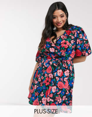 floral wrap skater dress