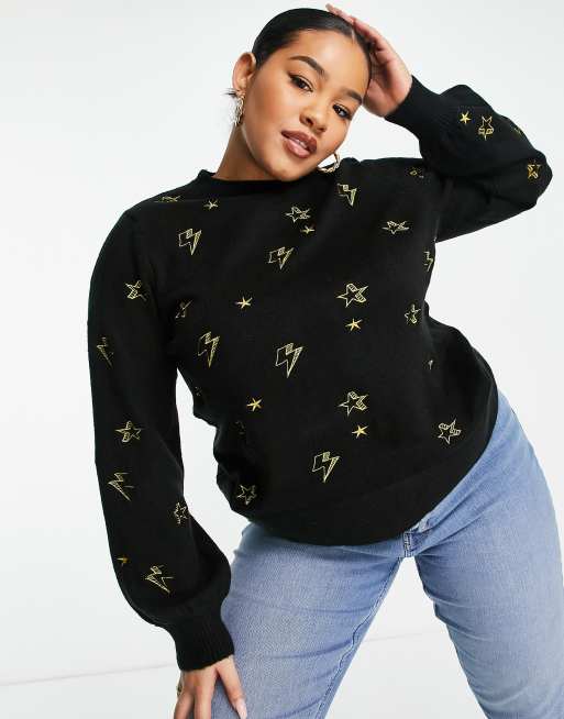 Simply Be – Pullover in Schwarz mit Blitzstickerei, 3 von 4