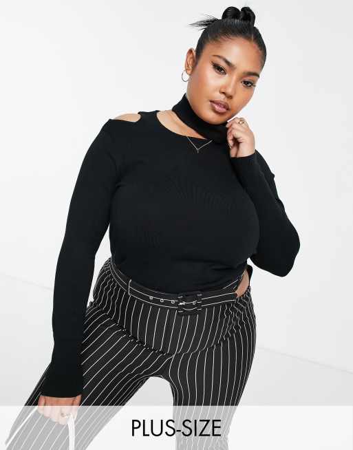 Simply Be – Pullover in Schwarz mit Zierausschnitten