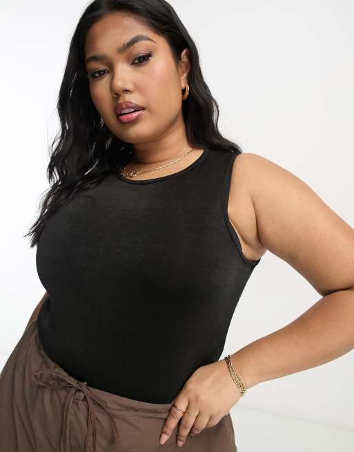 Simply Be racer neck slinky body in black