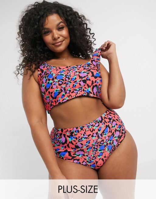 Simply Be reversible bikini set in floral print/black, 2 of 3