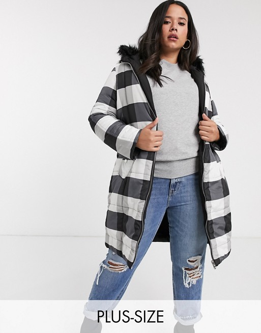 Simply Be reversible padded jacket in black and white check