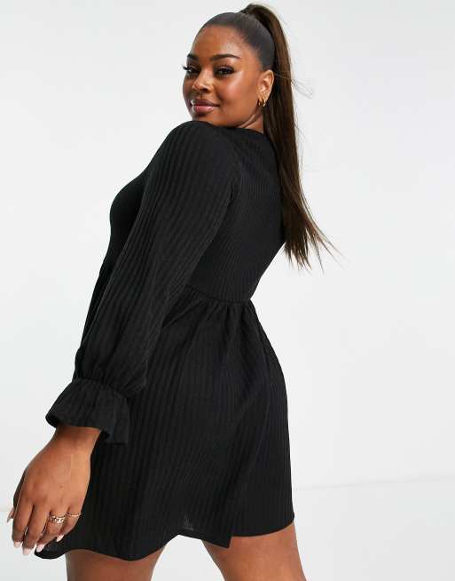 Simply Be ribbed smock mini dress in black | ASOS