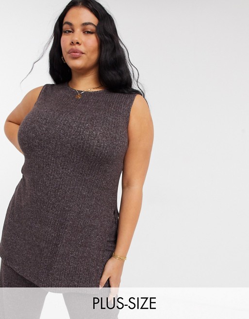 Simply Be ribbed vest top in cocoa