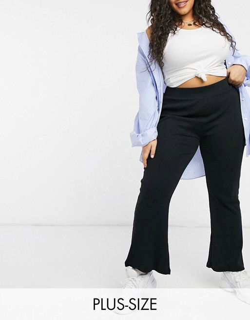 Simply Be ribbed wide leg trousers in black