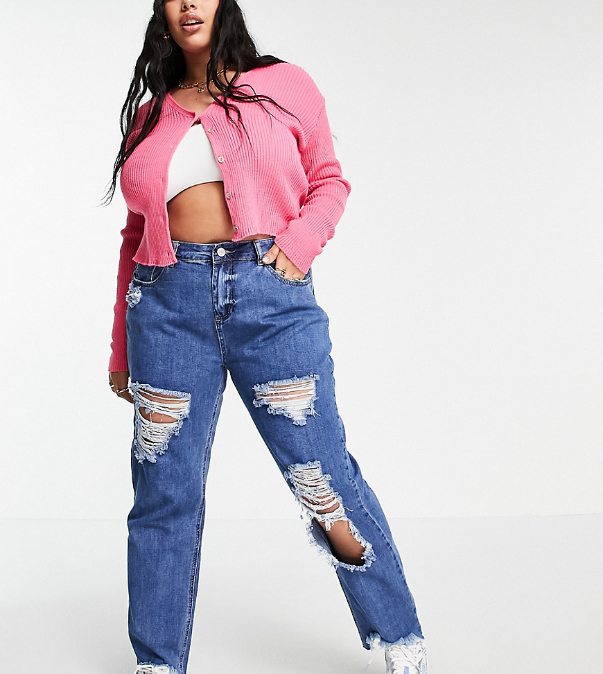 Simply Be ripped boyfriend jeans in light blue wash