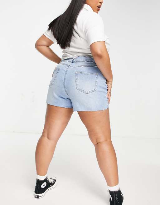 Simply Be ripped denim shorts in vintage blue ASOS