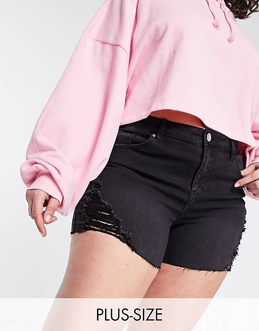 Simply Be ripped short in washed black
