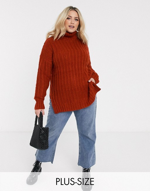 Simply Be roll neck jumper in rust