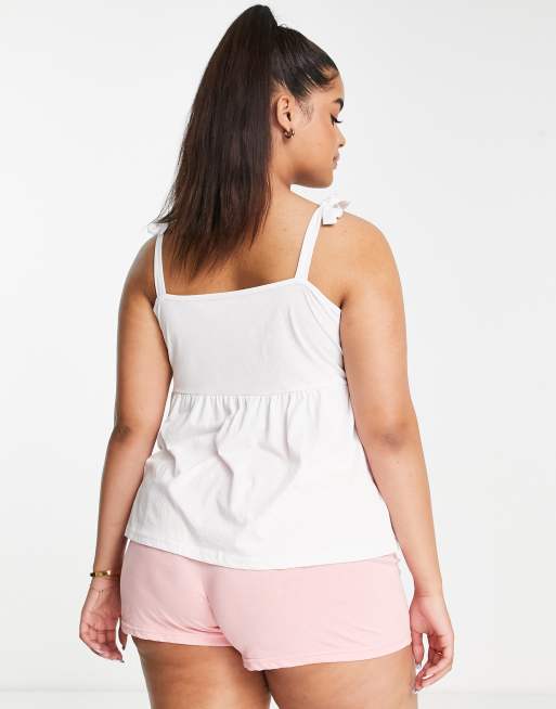 Simply Be – Rosa och vita, rutig pyjamas med linne och byxor, 2-pack, 2 av 4