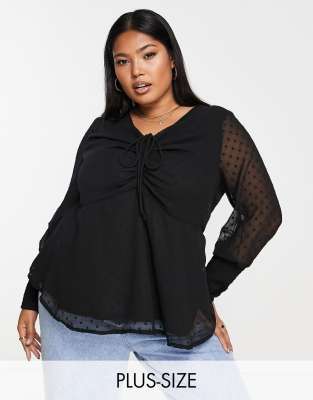 Simply Be Ruched Front Long Sleeve Blouse In Black