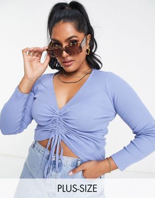 Simply Be ruched front top in blue