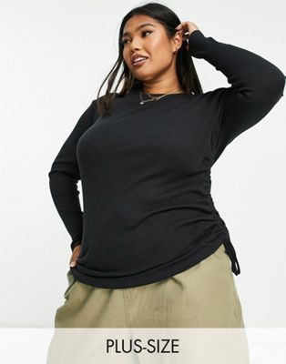 Simply  Be ruched side long sleeve top in black