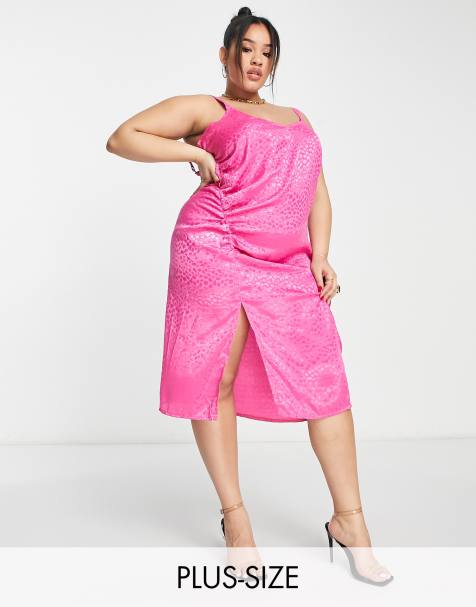 Simply Be ruched side slip dress in pink