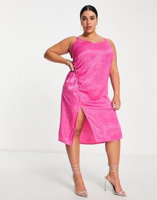 ruched side slip dress in pink