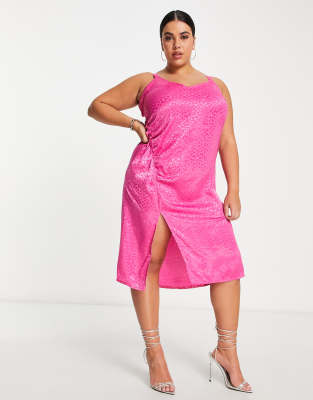 ruched side slip dress in pink