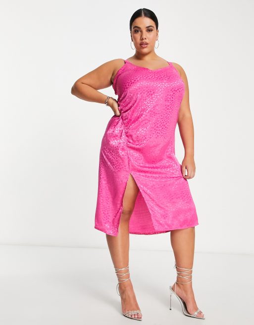 Simply Be ruched side slip dress in pink